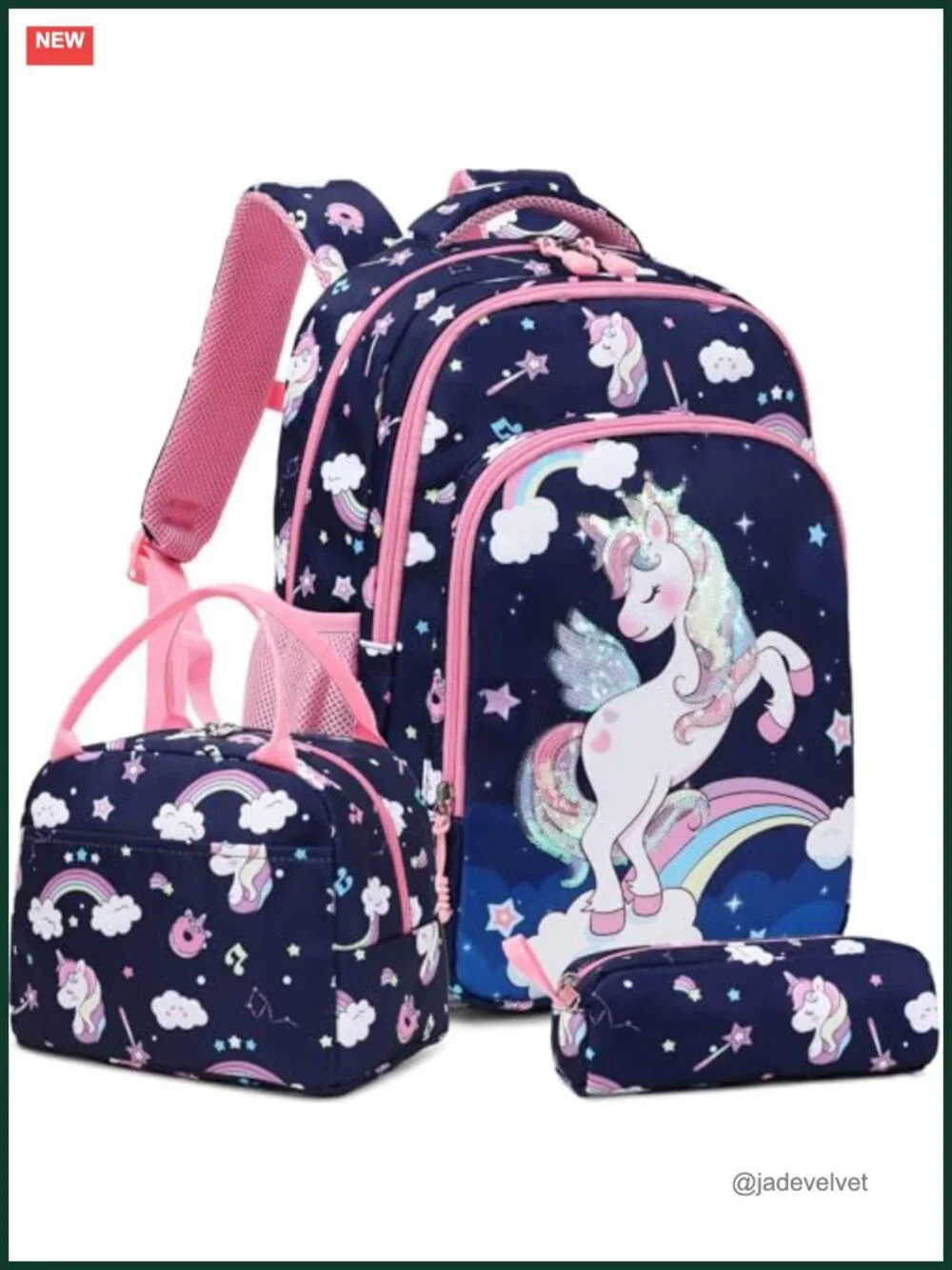 Girls Backpack Set with Lunch Bag & Pencil Case Water Resistant